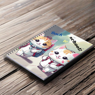 Carnet avec des chats mignons allant à l'école