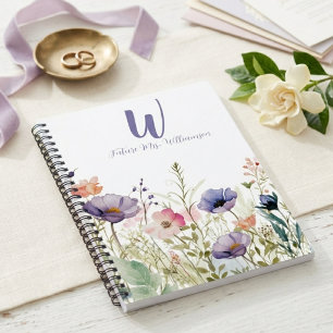 Carnet Avenir Mme Monogramme Élégant Fleur Sauvage Violet