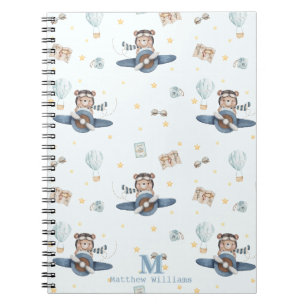 Carnet Aventure Aviation Ourson Mignon Avion Bleu Monogra