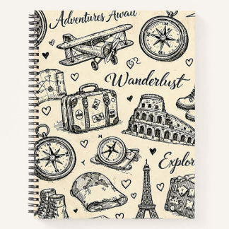 Carnet Aventures de voyage vintage motif sans couture