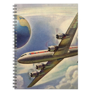 Carnet Avion vintage volant autour du monde dans les nuag