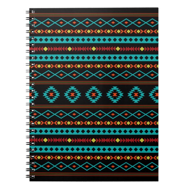 Carnet Aztec Turquoise Rouges Jaune Noir Mixte Motifs Mot (Devant)