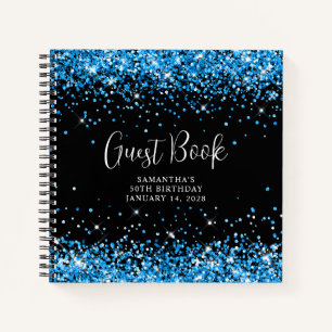 Carnet Azure Blue Parties scintillant Black 50th Birthday