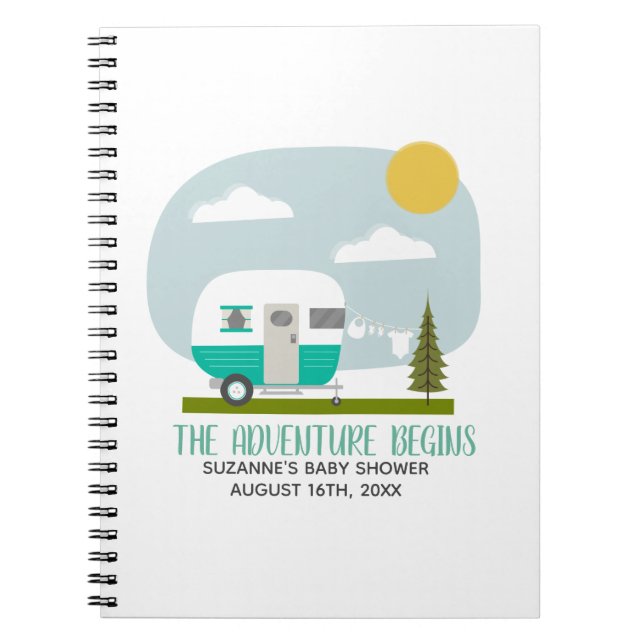 Carnet Baby shower de camping Turquoise Adventure Guestbo (Devant)