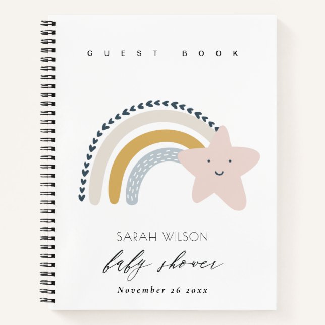 Carnet Baby shower ÉLÉGANT BLEU BLUSH RAINBOW STAR (Devant)
