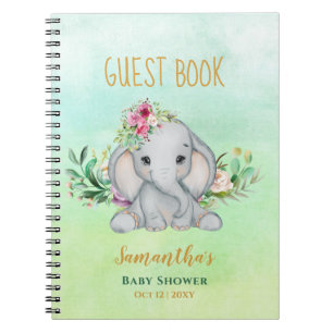 Carnet  Baby shower Eléphant bébé et fleurs