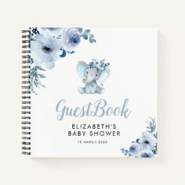 Carnet baby shower floral bleu petit éléphant