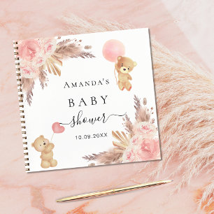 Carnet Baby shower pampas herbe rose or teddy