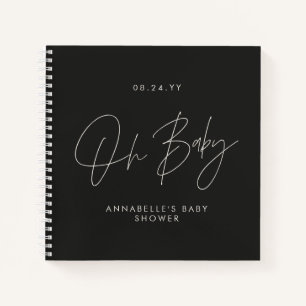 Carnet Baby shower script moderne noir et blanc invité