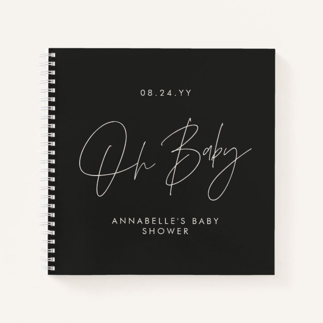 Carnet Baby shower script moderne noir et blanc invité (Devant)