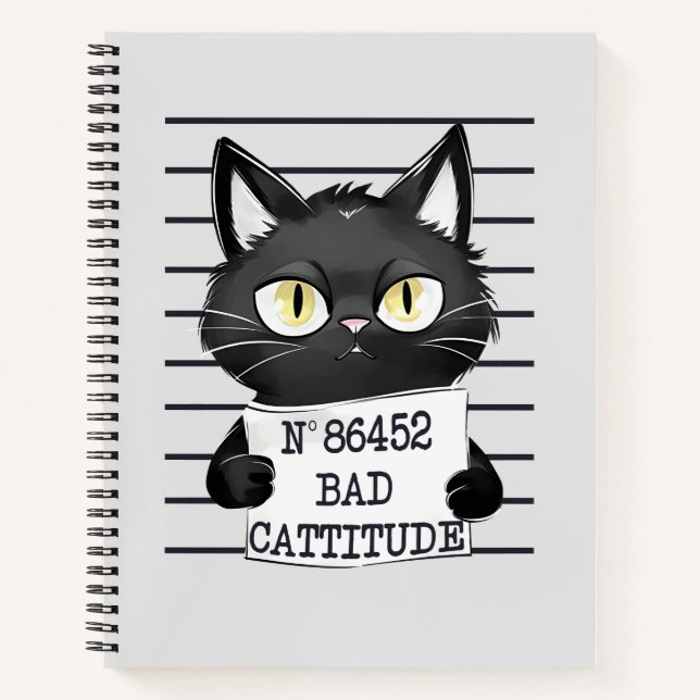 Carnet Bad Cattitude - Mugshot de chat noir (Devant)