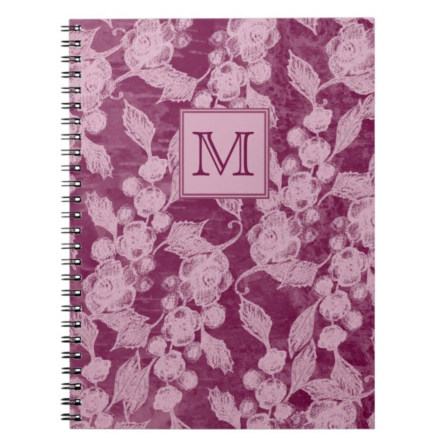 Carnet Baies et fleurs de violet monogramme floral (Devant)