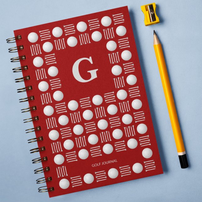 Carnet Bal de golf moderne tendance & Tee Monogram Rouge (Créateur téléchargé)