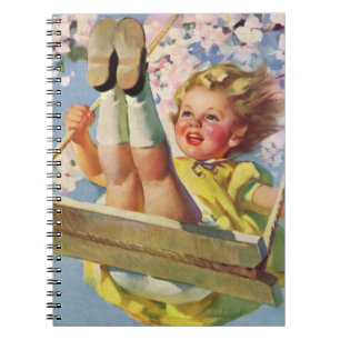 Carnet Balançoire Vintage, Fille Se Balançant dans un Arb