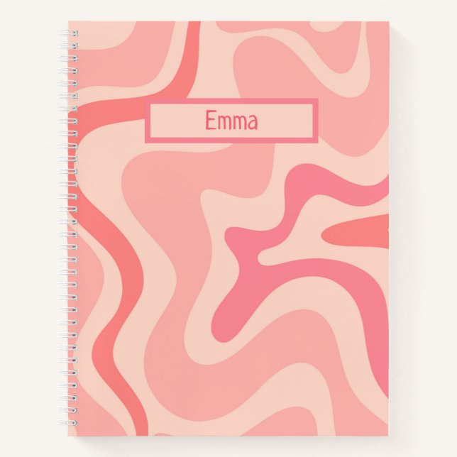 Carnet Balayage liquide rétro Abstrait Motif rose vif (Devant)