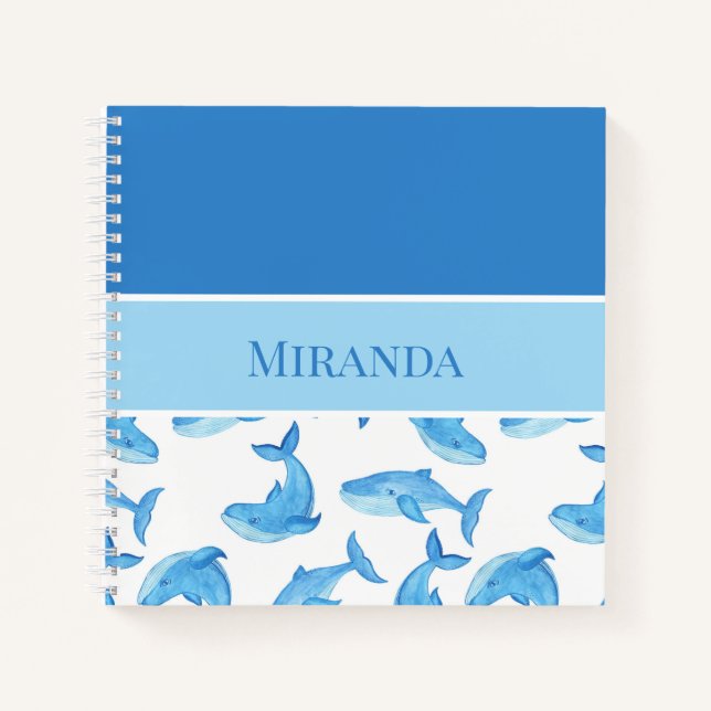 Carnet Baleine Bleue Votre Nom Océan Vie Marine (Devant)