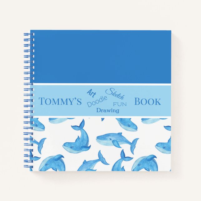 Carnet Baleine Bleue Votre Nom Océan Vie Marine Dessin En (Devant)
