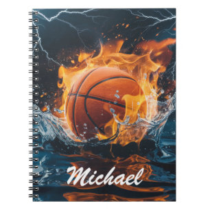 Carnet Ballon de basketball personnalisé en feu et dans l