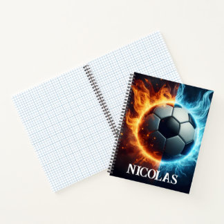 Carnet ballon de football avec flammes et glace