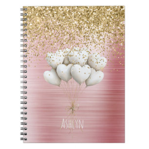 Carnet Ballons coeurs blancs pailletés or