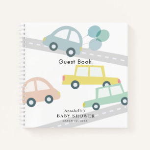 Carnet Ballons de voiture bleu Baby shower de garçon blan