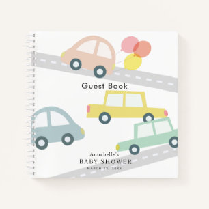 Carnet Ballons de voiture rose Baby shower fille blanche