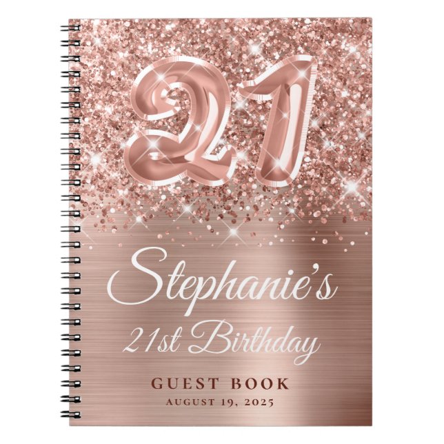 Carnet Ballons d'or Rose scintillant 21e anniversaire Liv (Devant)