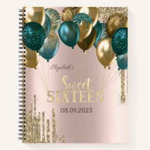 Carnet Balloons Gold Glitter Drips Rose Gold Sweet 16
