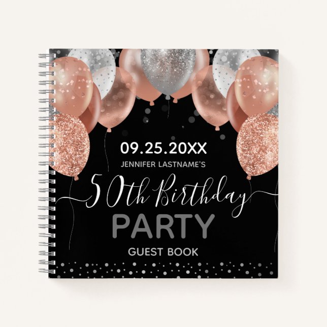 Carnet Balloons Parties scintillant roses 50e Anniversair (Devant)