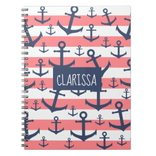 Carnet Bande de corail marine bleu ancre motif