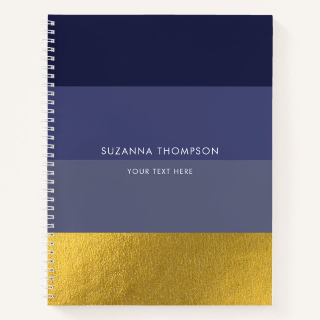 Carnet Bande horizontale moderne Marine Bleu & Or (Devant)