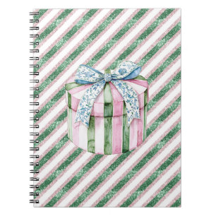 Carnet Bandes de paillettes vertes boîte rose bleue