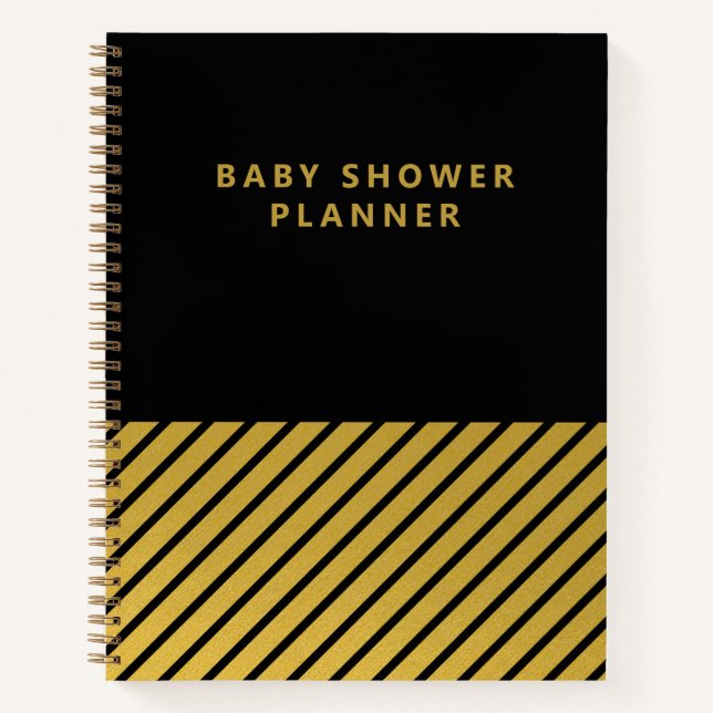 Carnet Bandes d'huile d'or noir Planner de Baby shower mo (Devant)