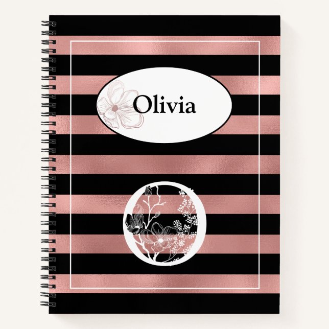 Carnet Bandes d'or Rose personnalisées avec O initial (Devant)