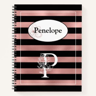 Carnet Bandes d'or Rose personnalisées avec P initial