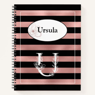 Carnet Bandes d'or Rose personnalisées avec U initial