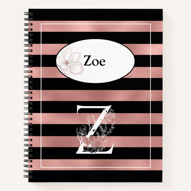 Carnet Bandes d'or Rose personnalisées avec Z initial (Devant)