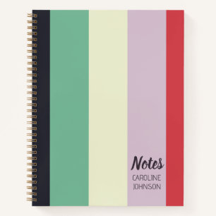 Carnet Bandes jaunes vertes lavande gras personnalisées
