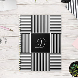 Carnet Bandes modernes en noir, blanc et gris - Monogramm