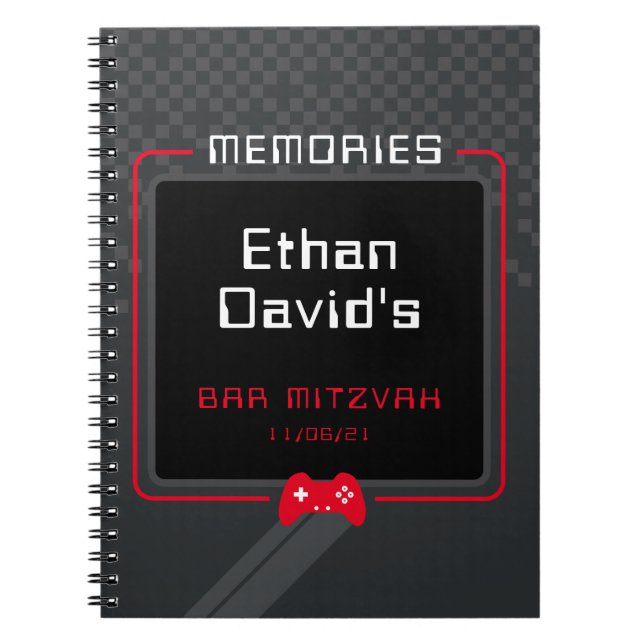 Carnet BAR MITZVAH MEMORIES gamer cool tendance rouge noi (Devant)