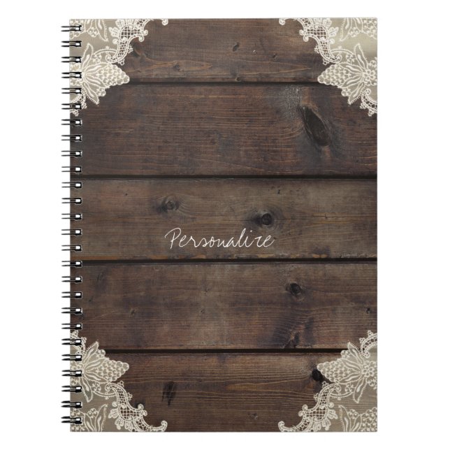 Carnet Barne rustique Bois & dentelle Romantique Elégante (Devant)