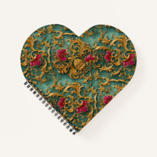 Carnet Baroque Floral Émeraude avec Ornements Dorés