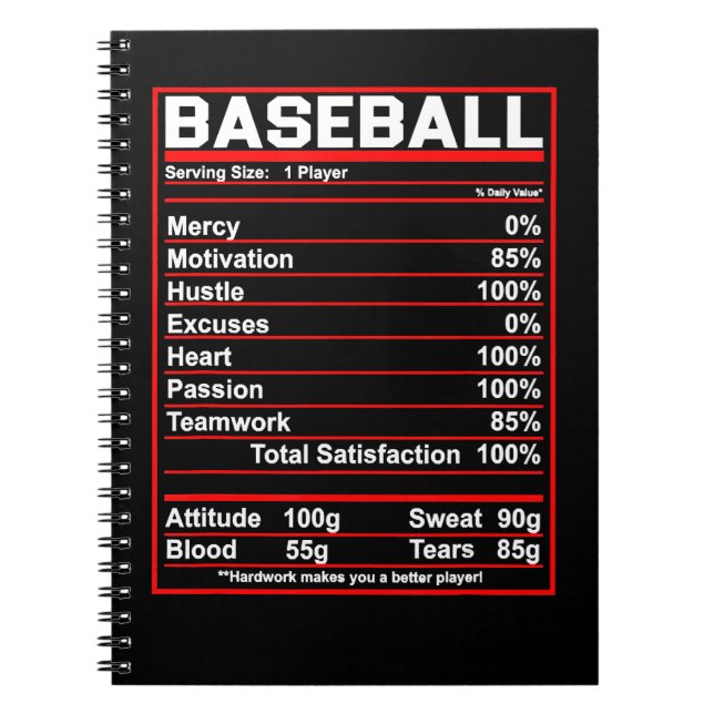 Carnet Baseball Baseball Nutrition Facts Entraîneur Ou Jo (Devant)