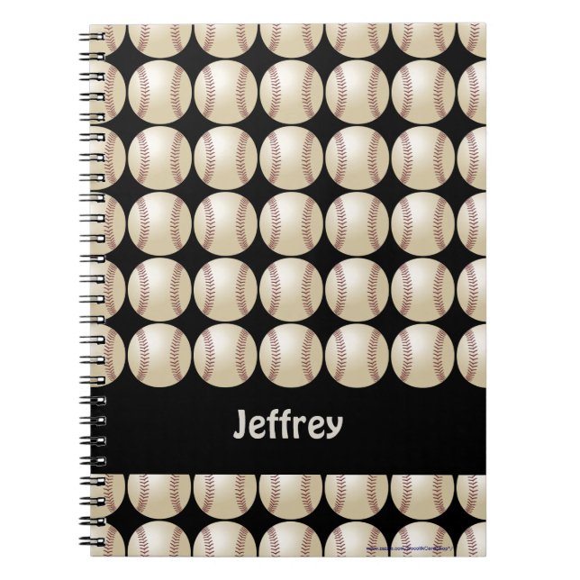 Carnet Baseball Black Nom personnalisé Spiral (Devant)