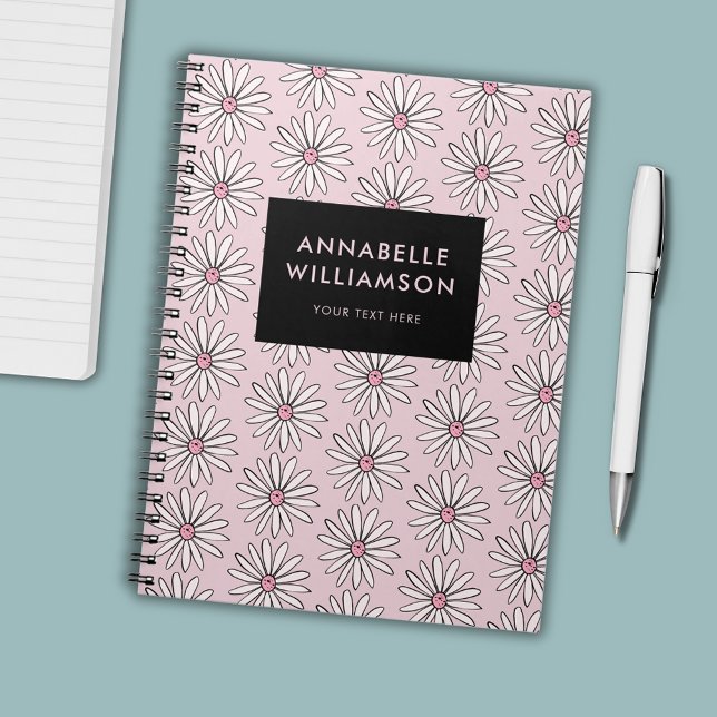 Carnet Basilique florale rose moderne (Pink floral daisy personalized notebook journal)
