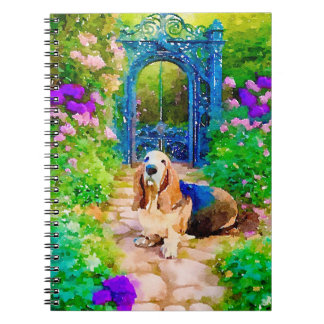 Carnet Basset hound dans un jardin secret