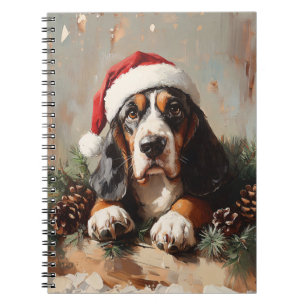 Carnet Basset Hound dans une peinture à l'huile de chapea