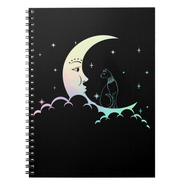 Carnet Bastet Egypte ancienne Chat Pastel Goth Moon Crois (Devant)