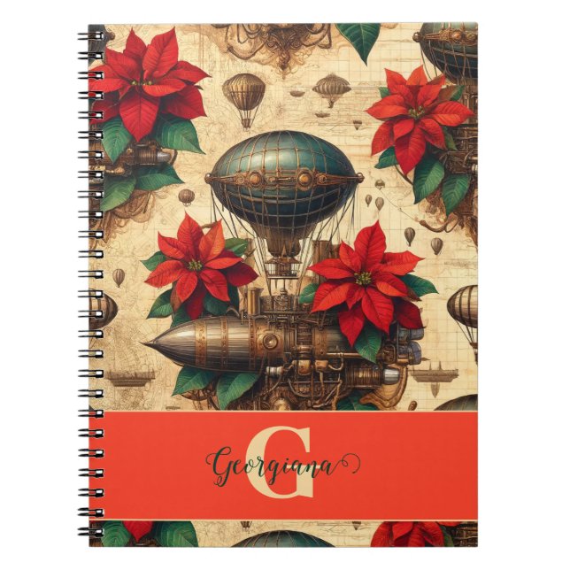 Carnet Bateau Steampunk personnalisé avec Poinsettia (Devant)