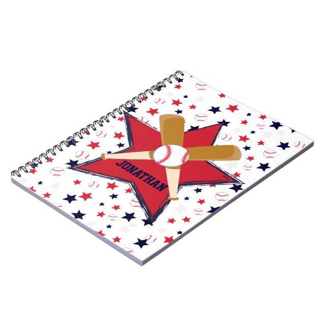 Carnet Bats de baseball personnalisés ballon et étoiles (Côté gauche)